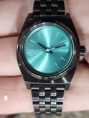 Nixon Minimized Small Time Teller Watch – Black / Turquoise Dial (A399)